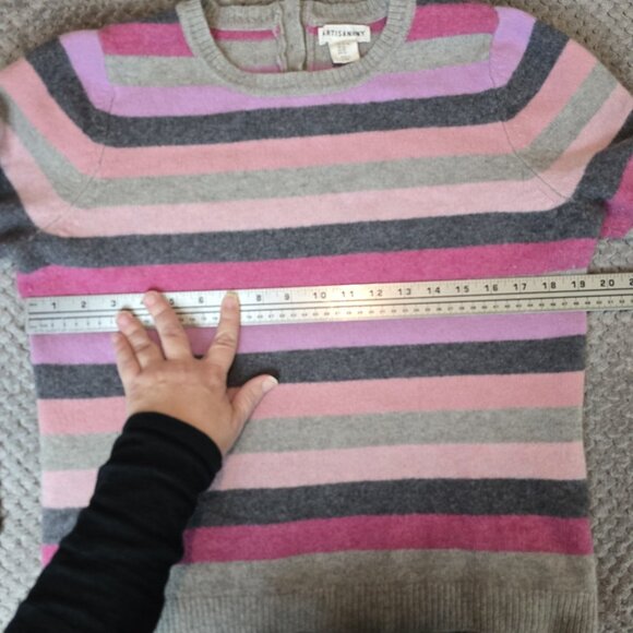Artisan NY XL/TG Merino Wool Striped Sweater Pink Purple Gray Crew Neck Soft - Picture 5 of 6